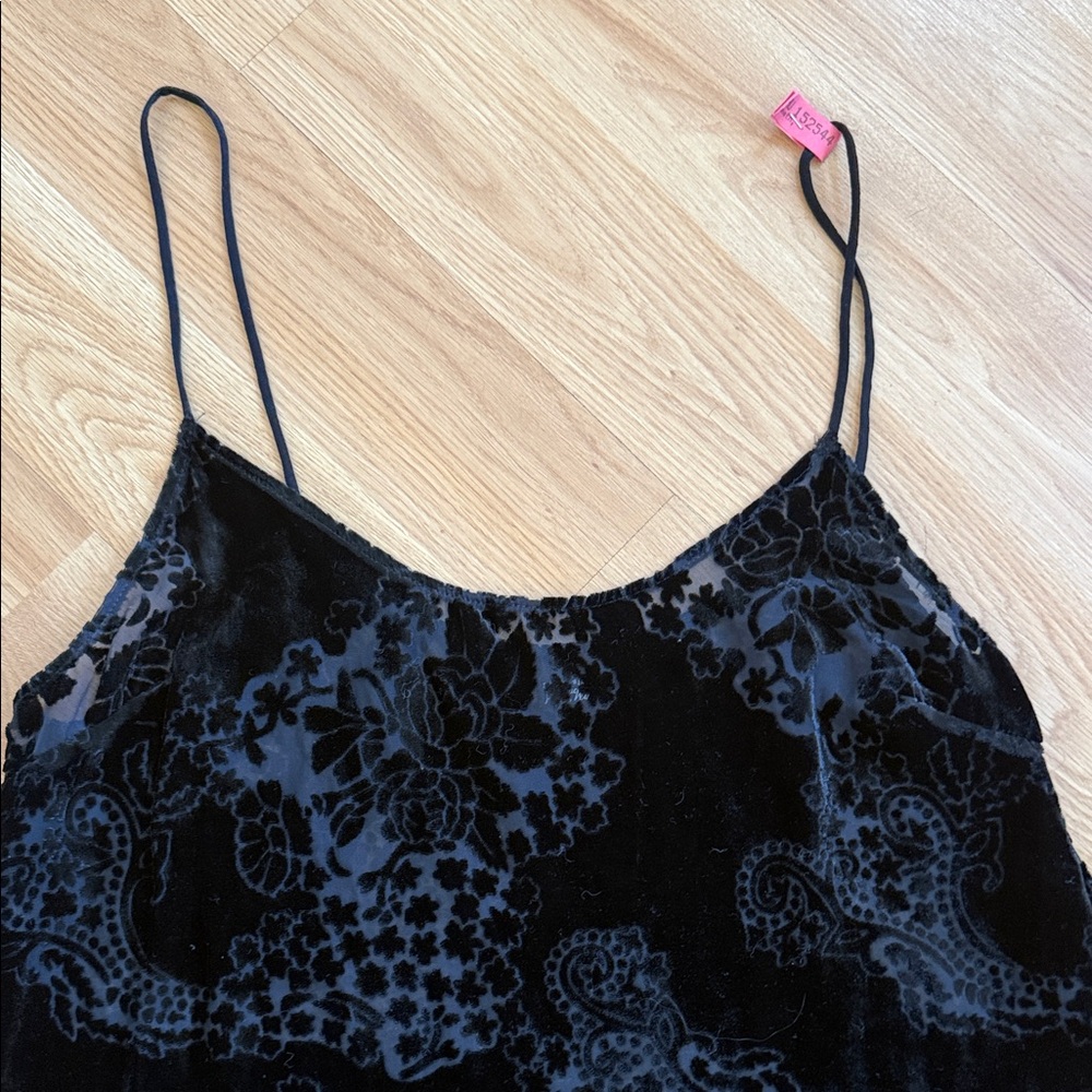 Lilac Wine Free People Black Floral Slip Dress Faux Suede Large - Picture 4 of 5